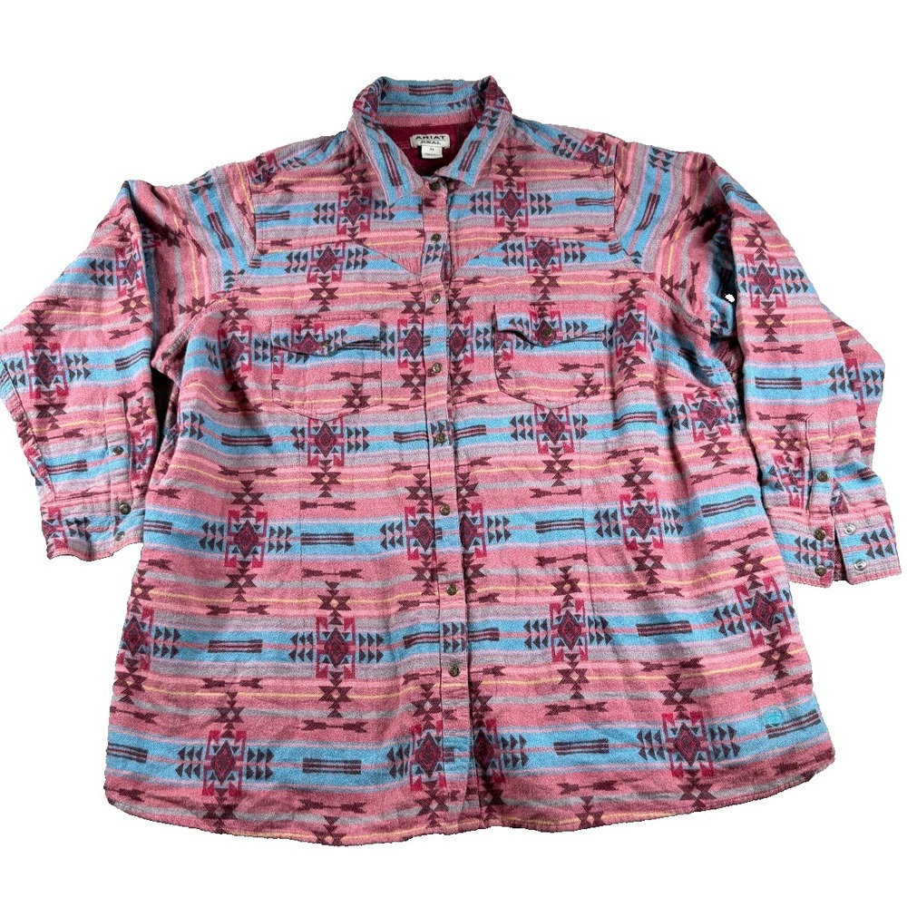 Ariat Real Women's 3X Southwestern Aztec Western‎ Button Up Shirt Pink